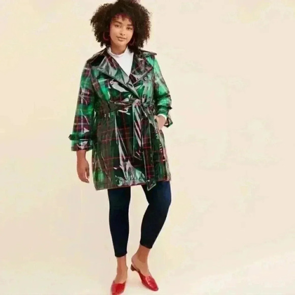 NEW EVA FRANCO LONDON FROG PLAID RAIN COAT - Picture 4 of 7